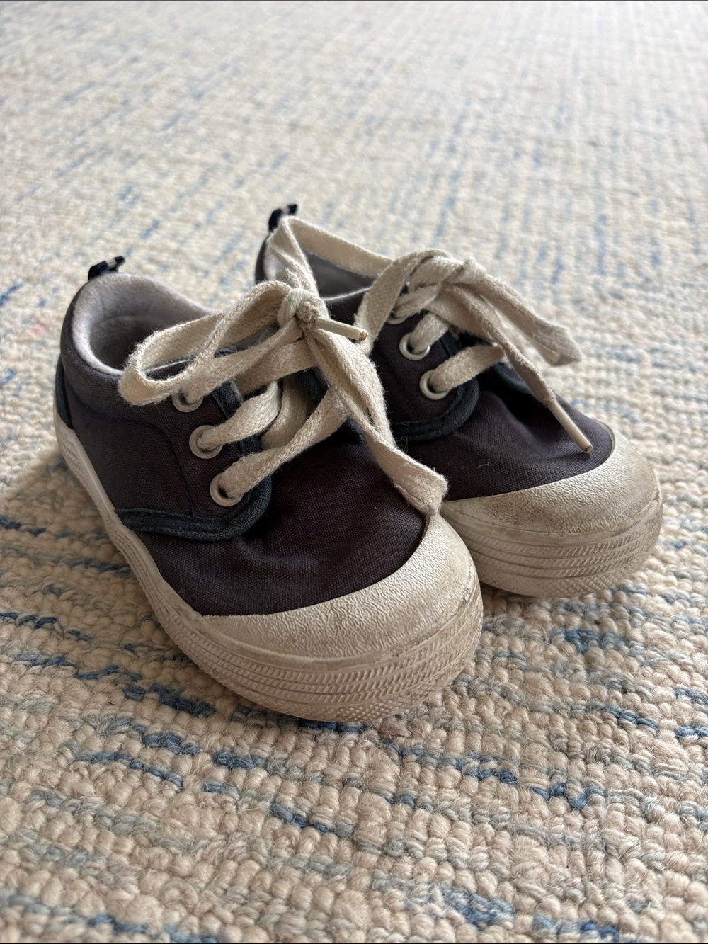 oomphies Black Canvas Kids Lace-Up Sneakers with Cream Accents
